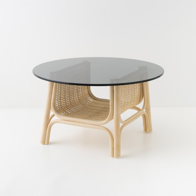 Table basse en rotin avec plateau en verre design CORRIDOR 