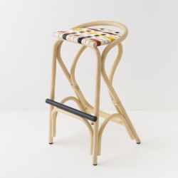 Tabouret de bar en rotin design VIRAGE large avec sangles multicolores