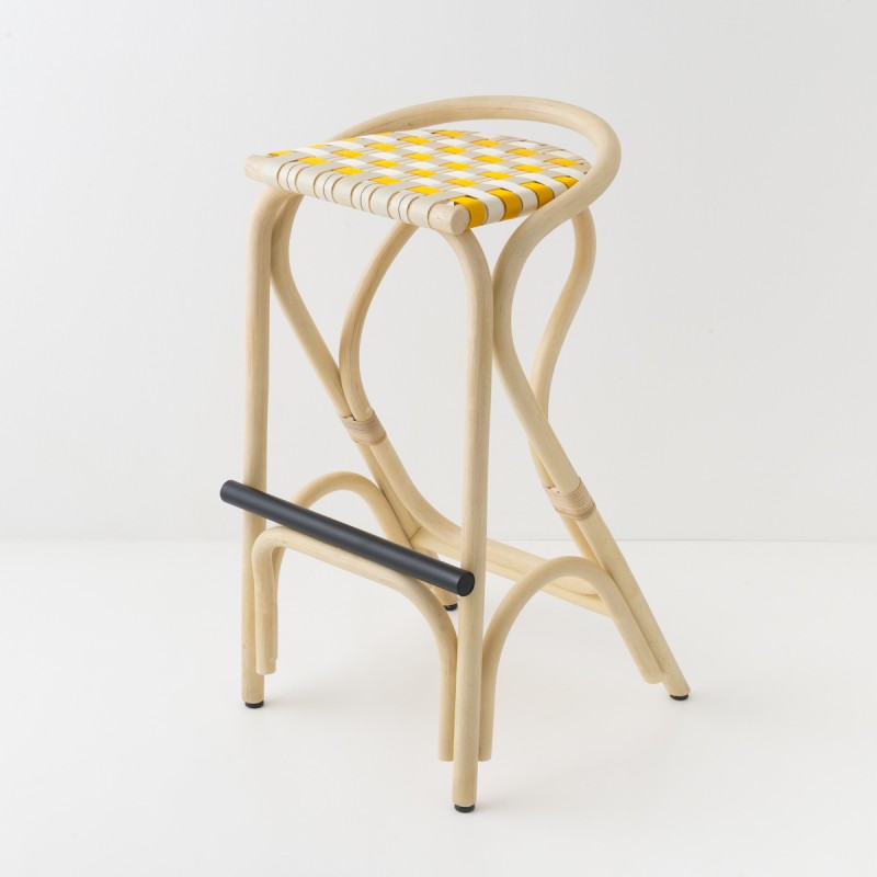 VIRAGE design rattan barstool with multicolour woven straps