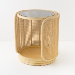 Table basse ronde / chevet en rotin design TAMBOURIN