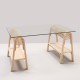 PASSE-PASSE rattan trestles for a design rattan desk with glass top