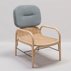 PLUS design rattan armchair with Gabriel Medley 66008 fabric