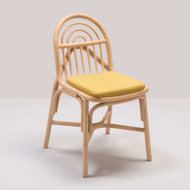 Chaise en rotin design SILLON avec coussin Medley jaune de Gabriel Fabrics
