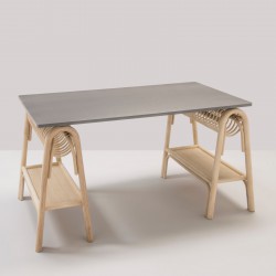 PASSE-PASSE rattan trestles for a design rattan desk with grey top