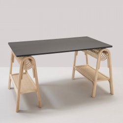 PASSE-PASSE rattan trestles for a design rattan desk with black top