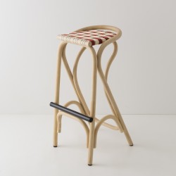 Tabouret de bar en rotin design VIRAGE avec sangles rouge brique