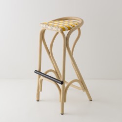 Tabouret de bar en rotin design VIRAGE avec sangles rouge brique