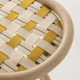 Detail of the woven seat in Bouton d'Or yellow and Ecaille beige straps of the VIRAGE design rattan barstool