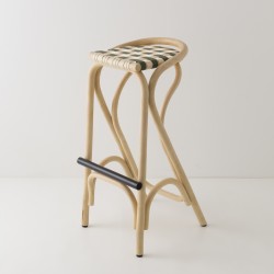 Tabouret de bar en rotin design VIRAGE avec sangles vert kaki