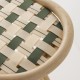 Detail of woven seat in Kaki green Ecaille beige straps of the VIRAGE design rattan barstool