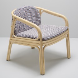 HUBLOT design rattan armchair Marquetry blue fabric by Sunbrella