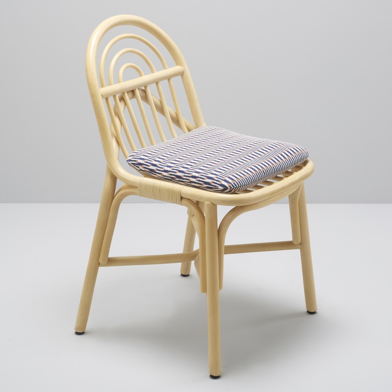 SILLON design rattan chair with Marquetry blue fabric cushion
