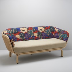 BÔA design sofa in rattan and caning with a mix of beige and Idris fabric